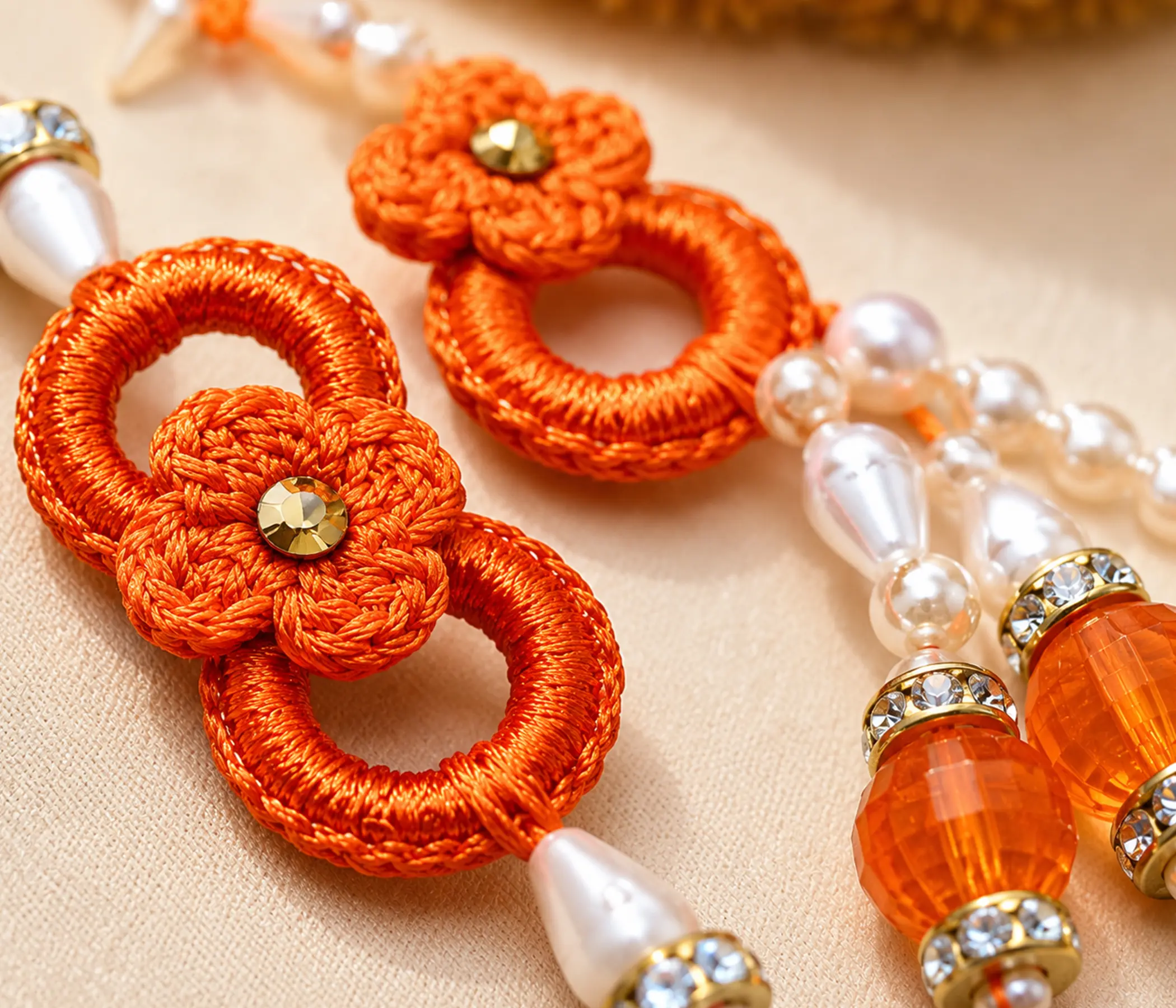 Handmade Interlocking Crochet Bhai Bhabhi Rakhi Set for Raksha Bandhan